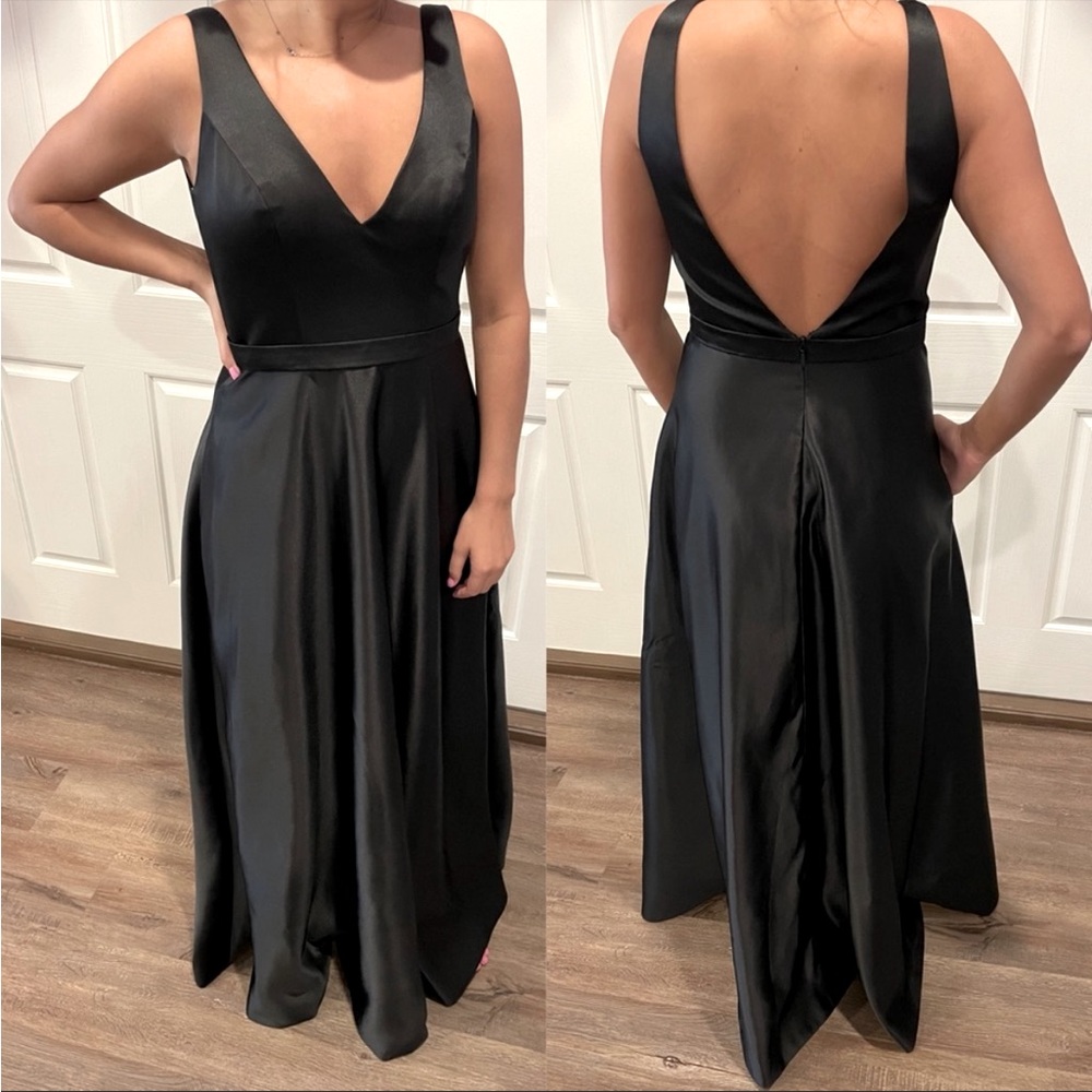 Size 10 Black Satin Formal Gown: Perfect For Wedding Guest, Bridesmaid, Prom